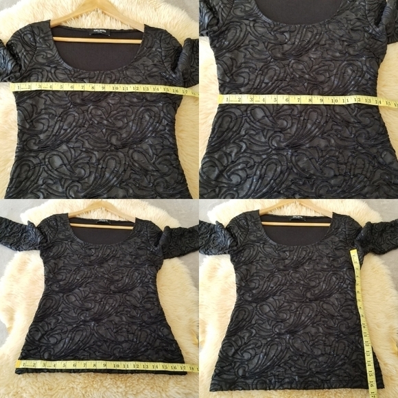 Terra NOSTRA FEMME Black 3/4 Sleeve Textured Pattern Top Size M - Picture 7 of 8